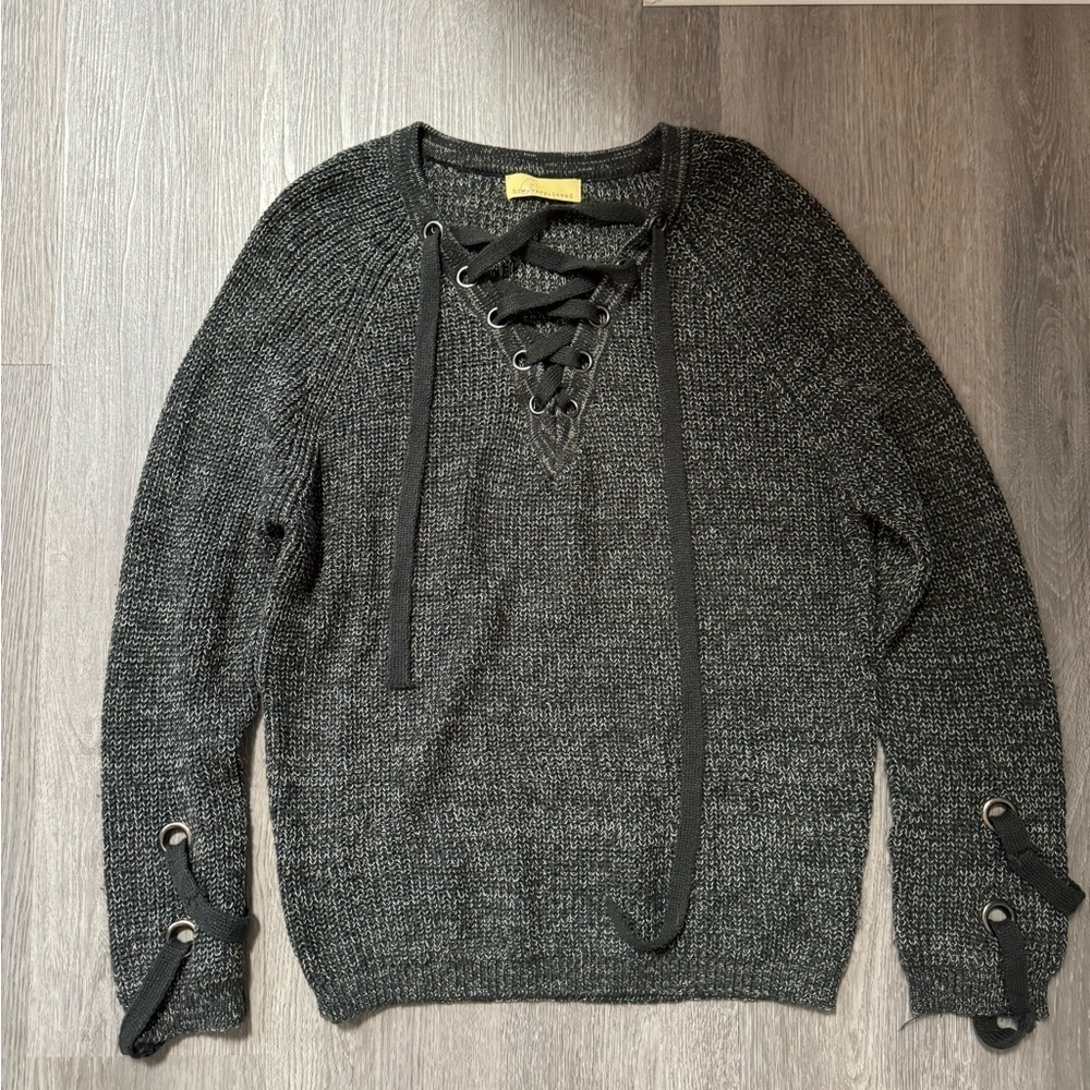 Heather Grey Knit Sweater with fun detail size XL